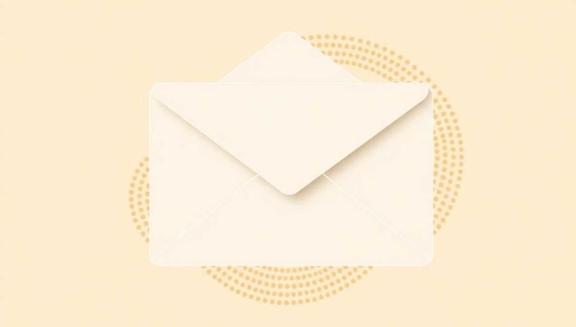 Минималистичный конверт на бежевом фоне с волной точек — визуализация email-маркетинга и insider community, обложка статьи Ксении Петриной